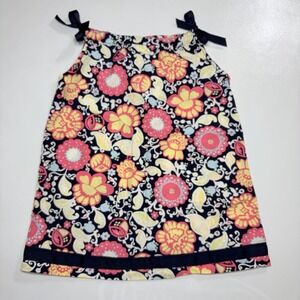 Hanna Andersson Girls Dress Size 100 Floral Tie Shoulder Navy Cotton Summer